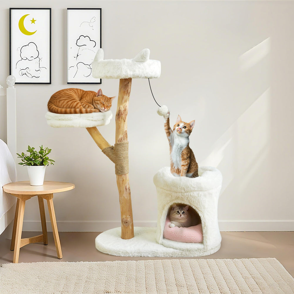 ZLAFM Real Wood Modern Cat Tower shows sturdy indoor structure for large cats.