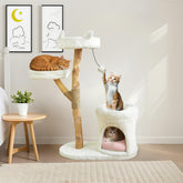 ZLAFM Real Wood Modern Cat Tower shows sturdy indoor structure for large cats.