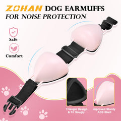 ZOHAN dog ear muffs adjustable band image highlights secure fit reducing stress during fireworks
