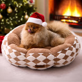 ZOMISIA large cat bed front view in brown offers cozy wraparound comfort for naps.