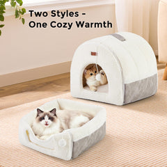 ZOMISIA Cat Bed Cave plush interior close-up showing sherpa lining.