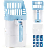 ZOMISIA cat litter scoop blue-white shows ergonomic handle for quick, clean scooping