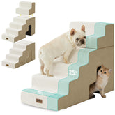 ZOMISIA dog steps 6-step 28-5-inch beige helps small and large pets reach beds safely.