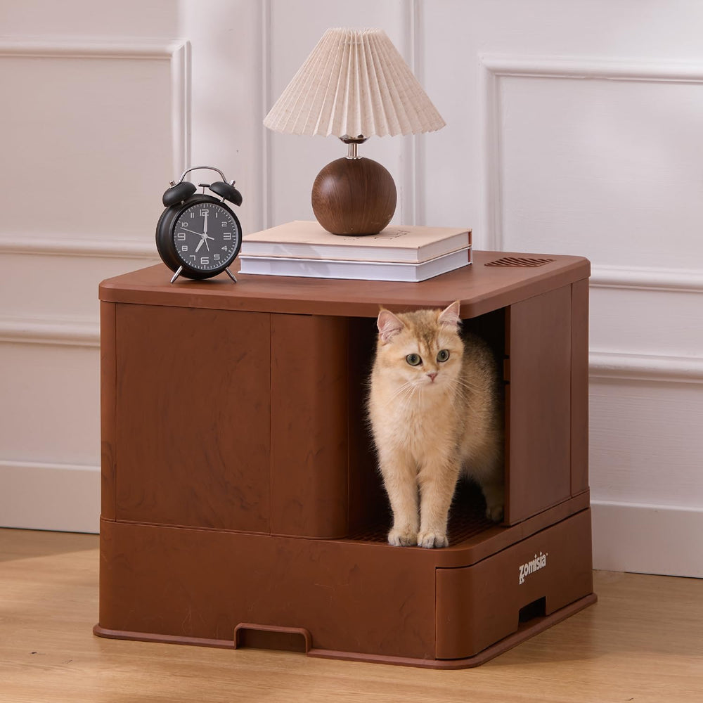 ZOMISIA extra-large litter box with hallway for mess-free use and privacy.