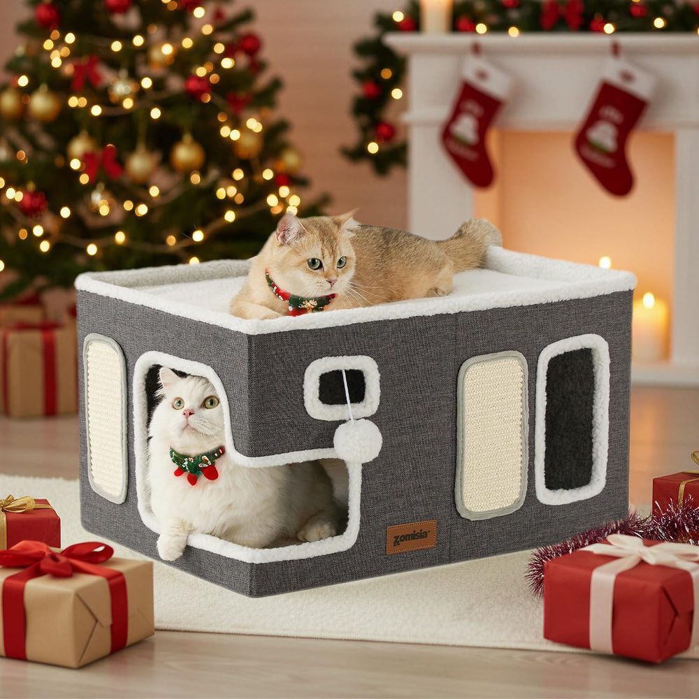 ZOMISIA extra-wide cat house front view for spacious indoor lounging and privacy