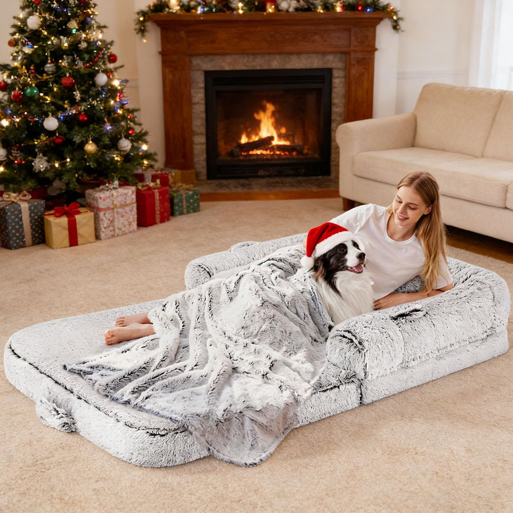 ZOMISIA human-dog-bed-giant-71x43-foam-mat provides roomy nap space for adults and pets.