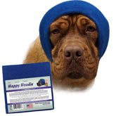 Capucha Feliz XL de ZONI PETS en azul marino sobre perro con capucha para calma durante el aseo