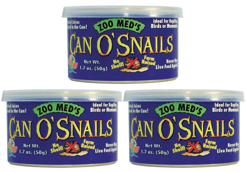 Zoo Med Can O' Snails pack—1.7 oz cans ready for reptile feeding enrichment.