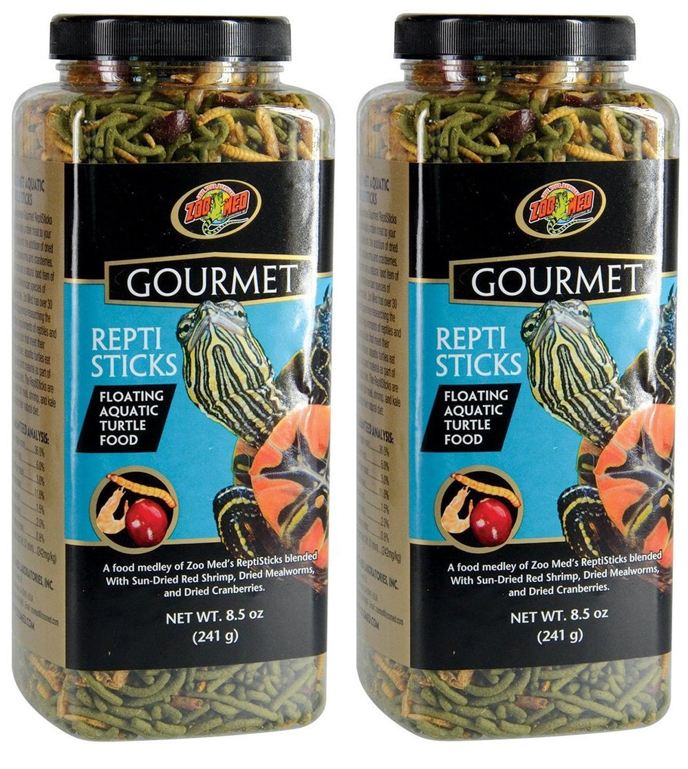 Zoo Med Gourmet ReptiSticks floating turtle food for easy feeding and natural foraging.