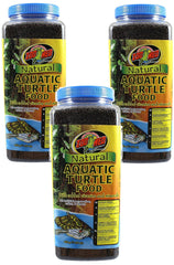 Zoo Med Natural Aquatic Turtle Food 3-pack container closeup; easy-to-serve pellets support hatchling growth