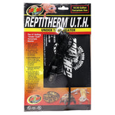 Zoo Med ReptiTherm undertank heater packaging shows compact size for simple setup.