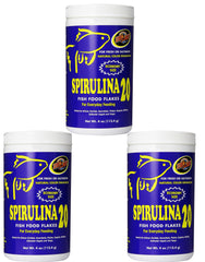 Zoo Med Spirulina 20 Flake Fish Food 3-pack front view supporting vibrant coloration