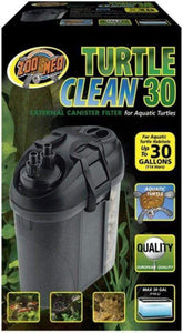 Zoo Med Turtle Clean external canister filter, front view, with adjustable flow control for 30-gallon habitats.