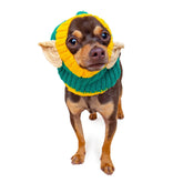 Zoo Snoods Christmas Elf Costume close-up of snug neck wrap for small dogs.