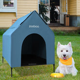 Zooba 29-inch 2-in-1 dog house blue with elevated shelter and airflow.