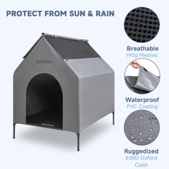 Zooba elevated dog bed assembly shows tool-free setup for quick shelter deployment.