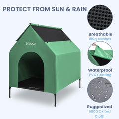 Zooba Outdoor Dog House breathable mesh promotes airflow for comfortable outdoor rests.