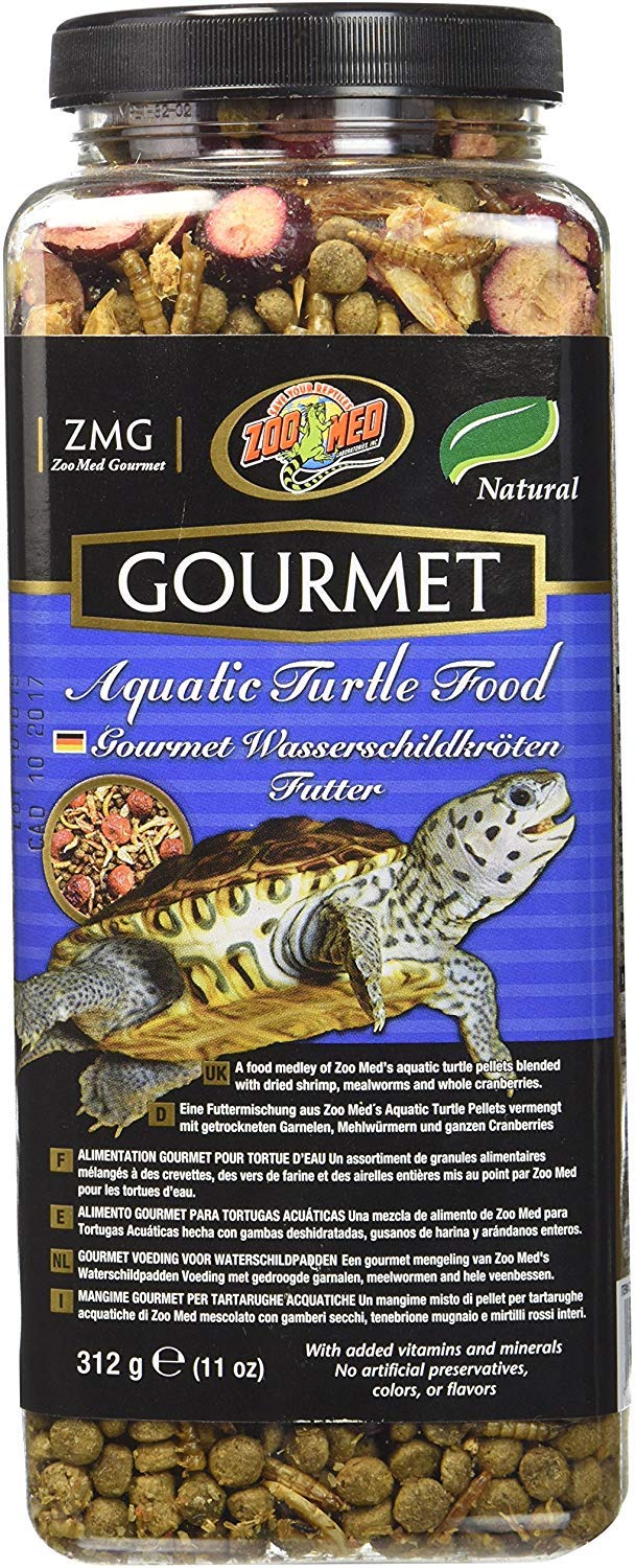Zoo Med Gourmet Aquatic Turtle Food 2-pack front view for easy feeding.
