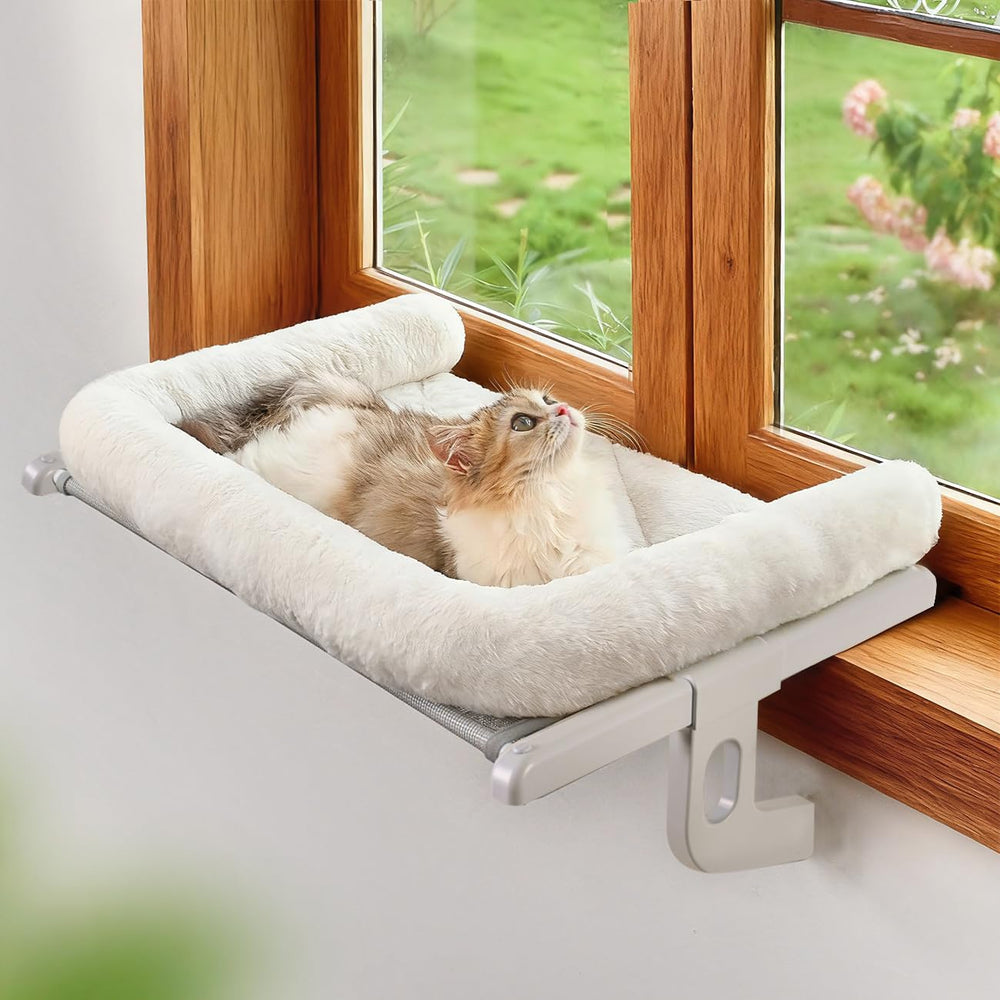 Zoratoo cat window sill perch bolster closeup shows plush comfort for naps.