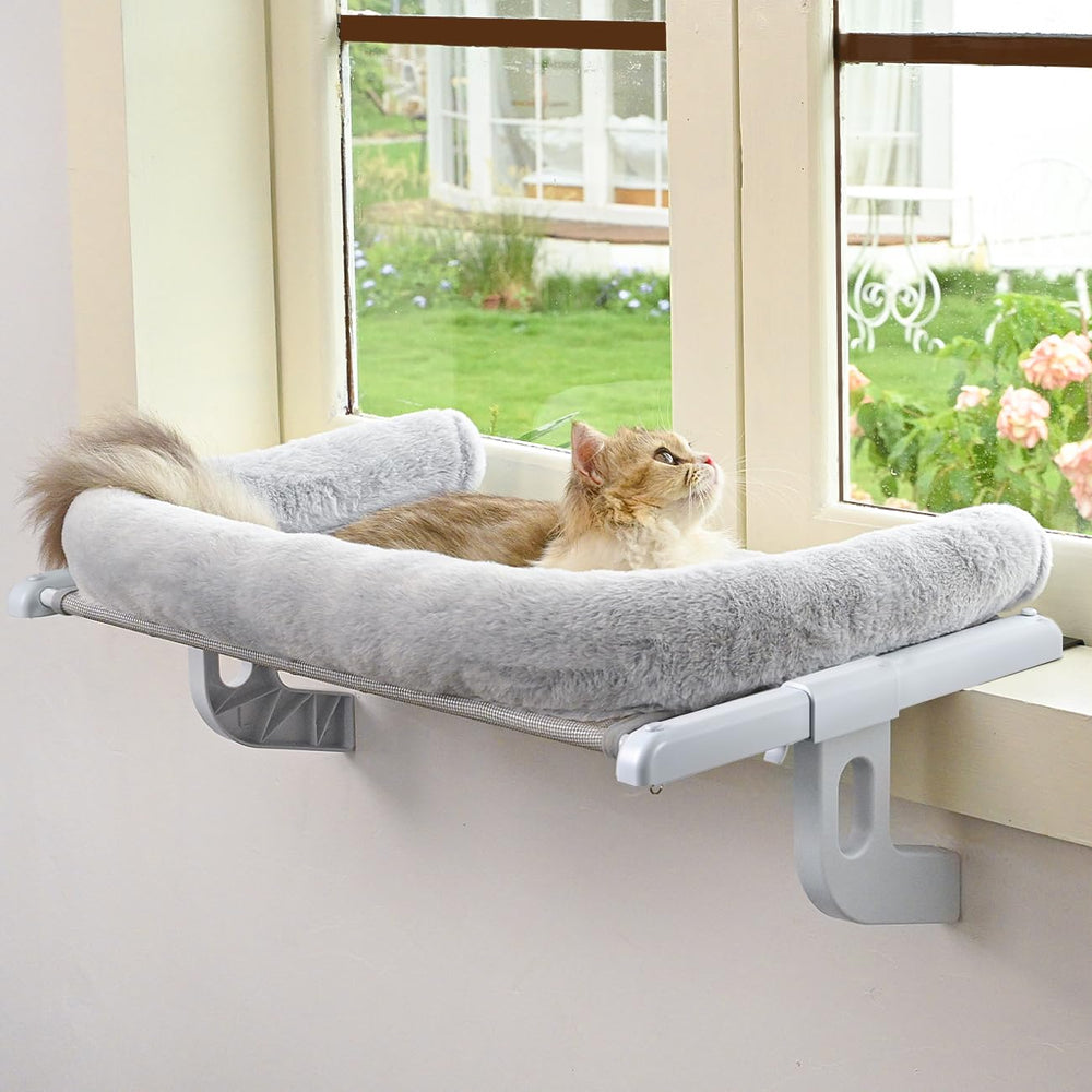 Zoratoo cat window sill perch closeup highlights plush bolster for cozy snuggles