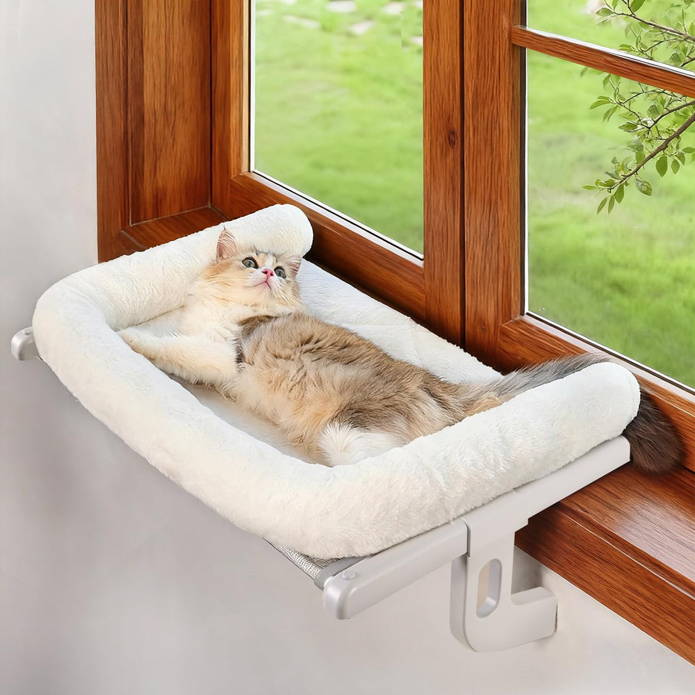 Zoratoo cat window sill perch large bolster close-up highlights cozy snuggling and removable cover