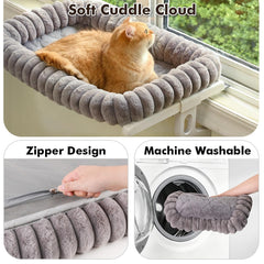 Zoratoo Cloud-Cuddle window perch with sturdy metal frame illustrating reliable support up to 30 lbs