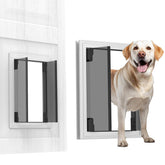 ZOUTEX XLarge dog door frame close-up shows durable aluminum construction for heavy dogs.