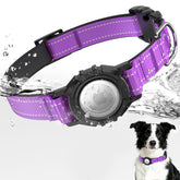 ZOWPET AirTag dog collar purple XL front view with integrated holder for easy tracking.