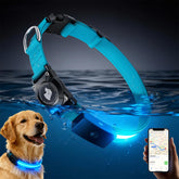 ZOWPET LED AirTag dog collar front view shows bright, safe visibility for evening walks.