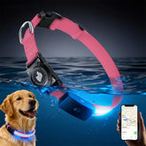 ZOWPET LED AirTag dog collar pink XL showing bright visibility for night walks.