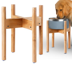 ZPirates dog bowl stand bamboo 14-inch height elevates meals for easier feeding.