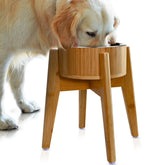 ZPirates elevated dog bowl stand 15-inch with bamboo base for large breeds and comfort