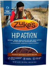 Zuke's Hip Action treats packaging highlights USA-made joint-support treats.