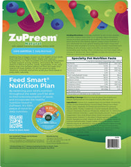 ZuPreem Natural Pellets close-up of ingredients highlights vegetable-forward nutrition.
