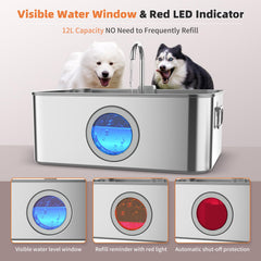 Zuqqony fountain water level window helps monitor hydration at a glance.