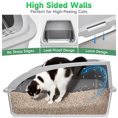 ZVBEK 2-pack stainless steel cat litter box with light gray lid in dual-color set