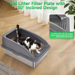 ZVBEK stainless steel litter box with easy-clean surface for quick rinsing