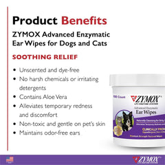 Zymox Advanced Ear Wipes label highlights LP3 enzyme system for gentle cleaning