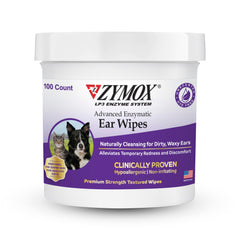 Zymox Advanced Ear Wipes packaging showing premium care for dogs and cats