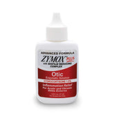 Zymox Advanced Formula Otic Plus bottle front shows dog ear care solution for soothing irritation