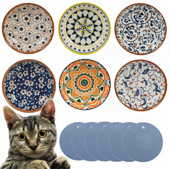 ZYUTONG 6pc cat bowls set front view in ceramic with stable non-slip base.