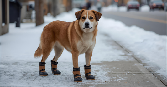 Protect dog paws from road salt in Canada with winter boots and paw care