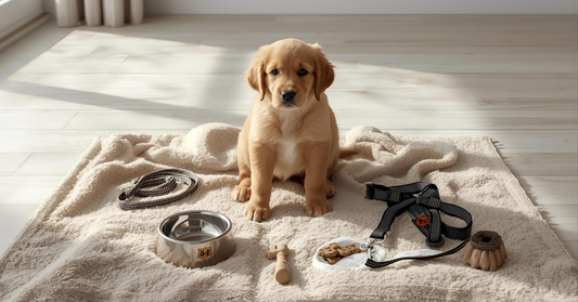 Puppy essentials checklist in Canada with food, toys, leash and training basics