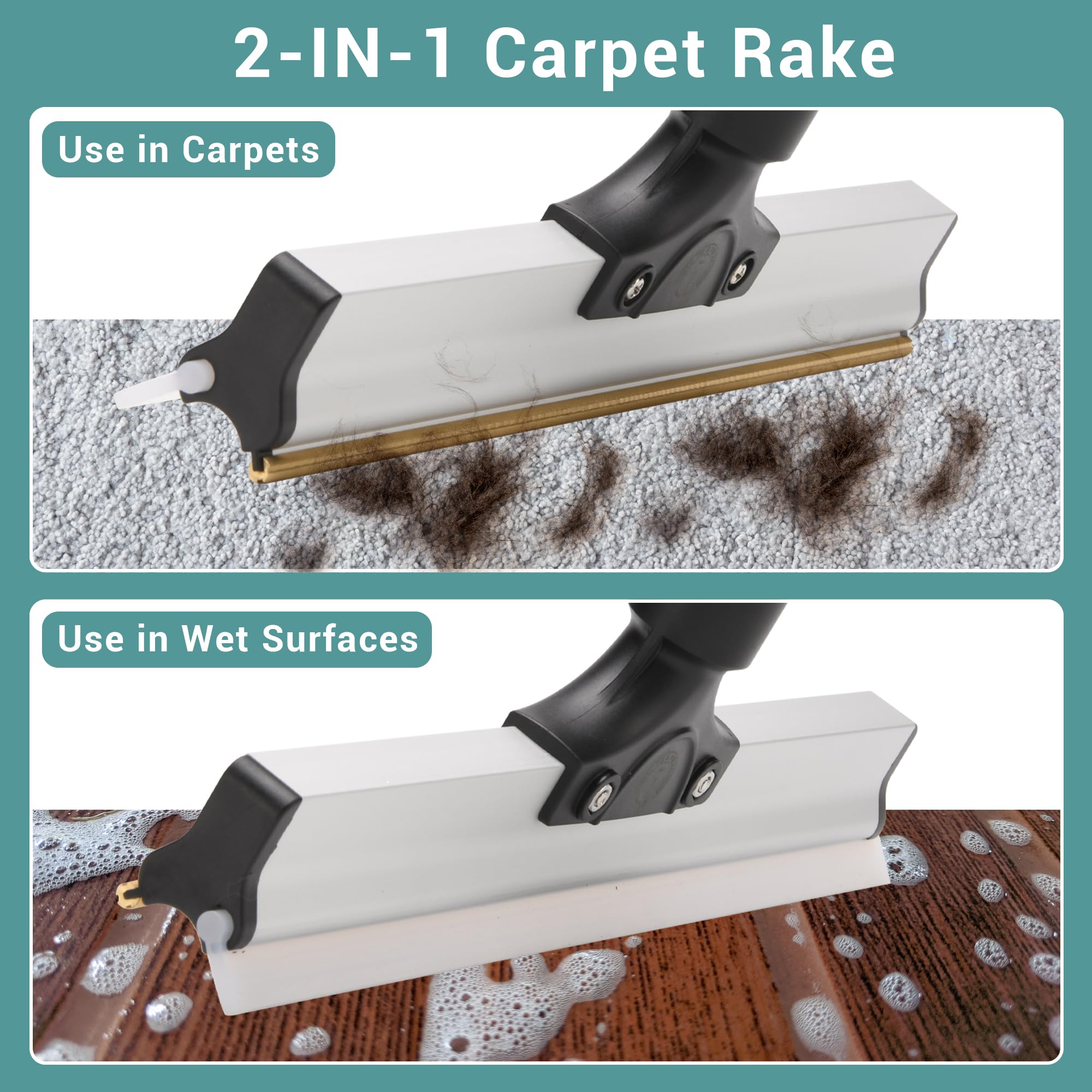 10 TO 6 PICKS silicone broom with integrated scraper enables thorough pet hair removal.