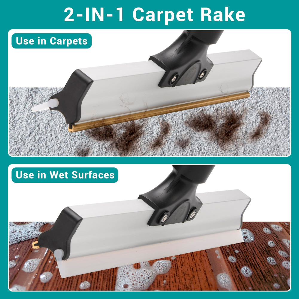 10 TO 6 PICKS silicone broom with integrated scraper enables thorough pet hair removal.