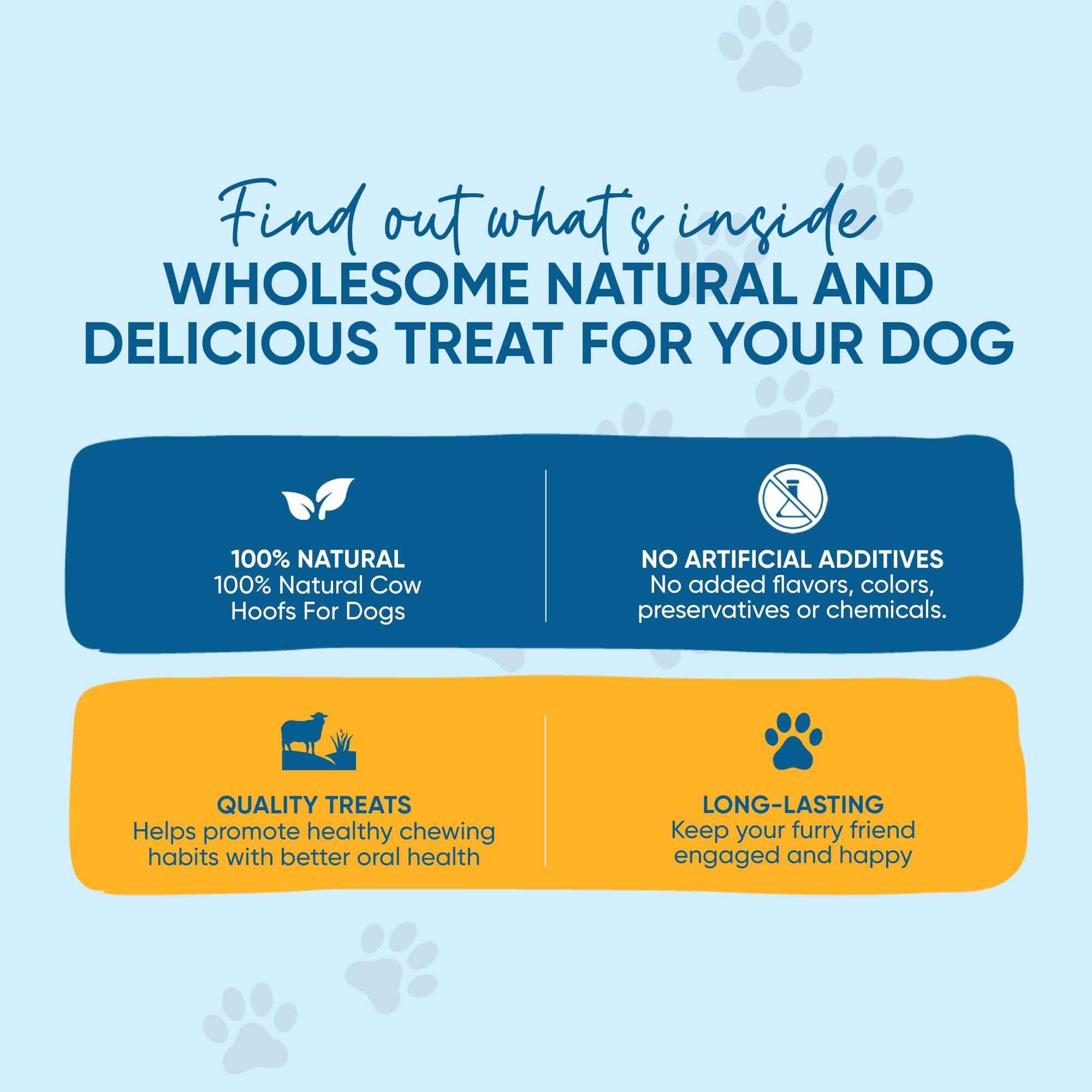 123 Treats grass-fed cattle hooves image: natural dog treat with minimal odor.