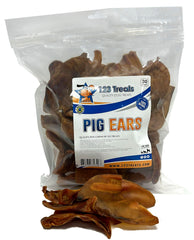 123 Treats pig ears 30-pack front view for long-lasting chewing.