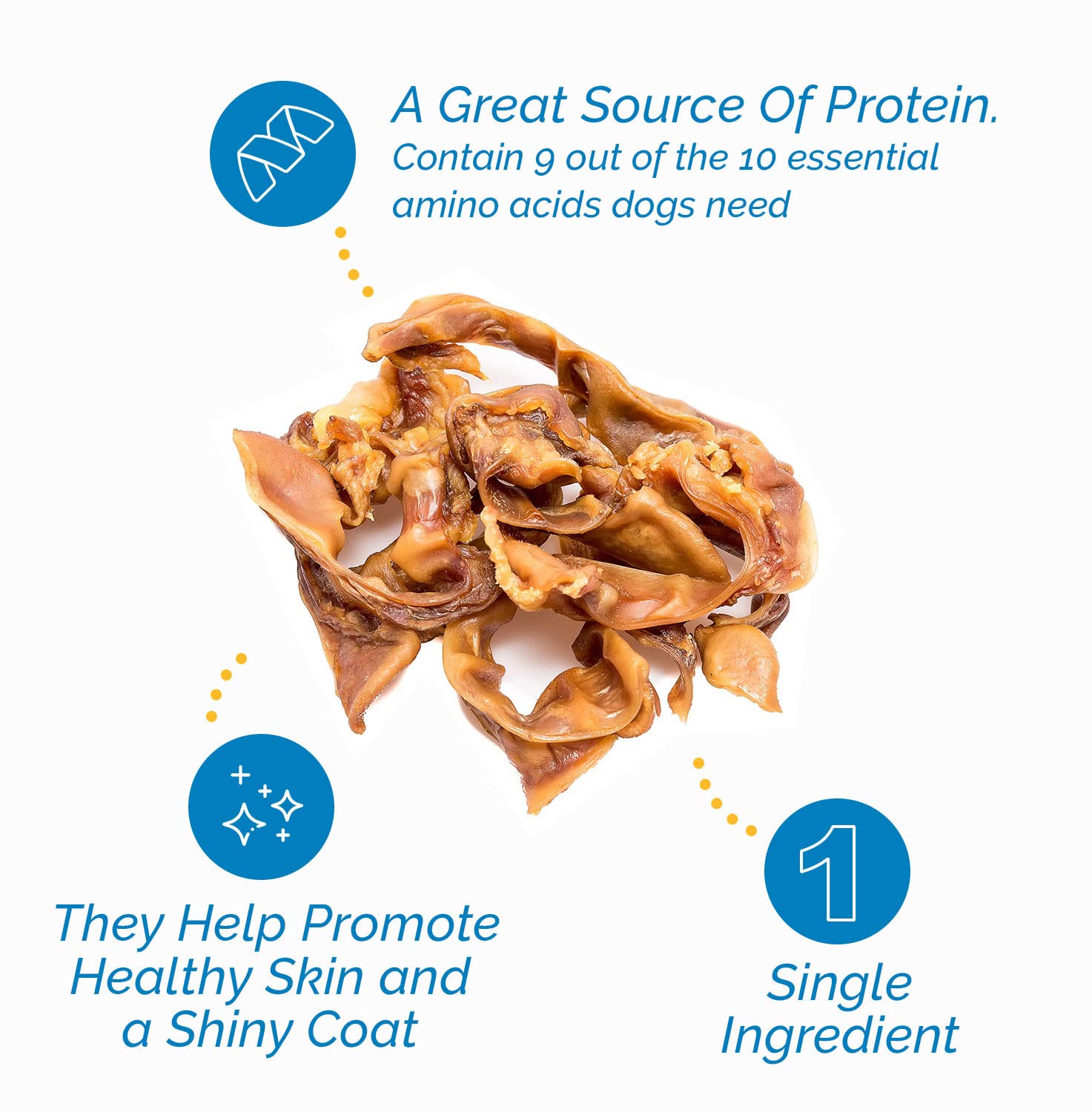123 Treats pig ears 5lb bag dental-health closeup — promotes natural chewing for dental routines.