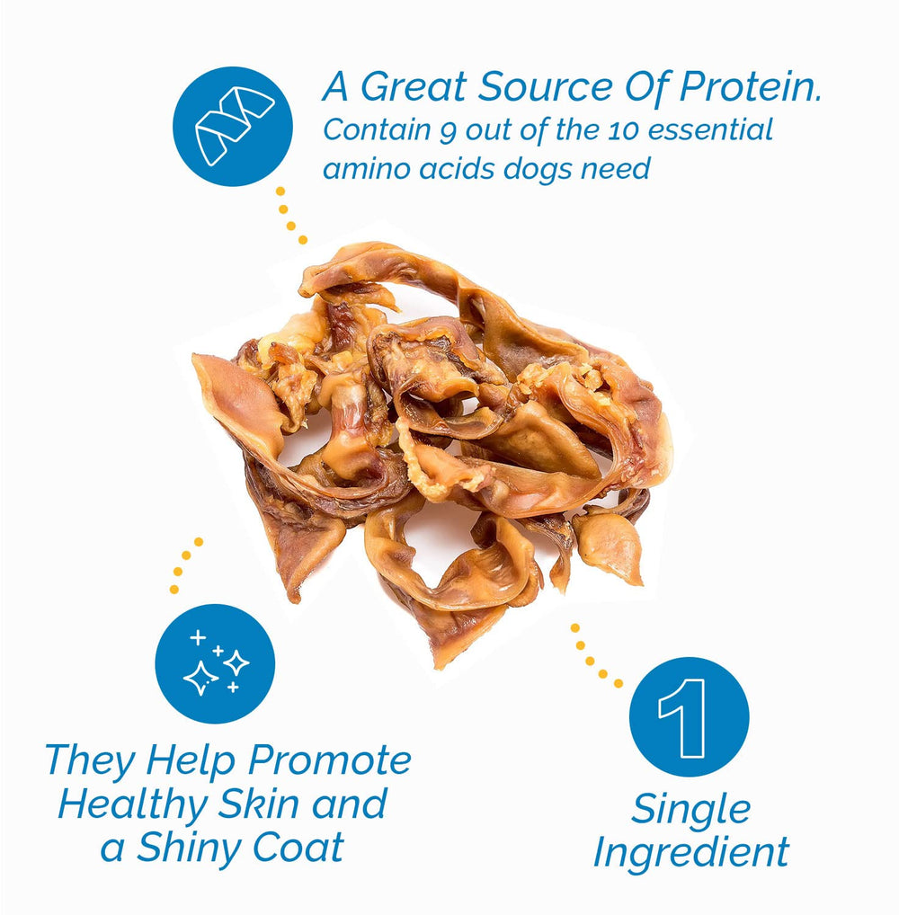 123 Treats pig ears 5lb bag dental-health closeup — promotes natural chewing for dental routines.