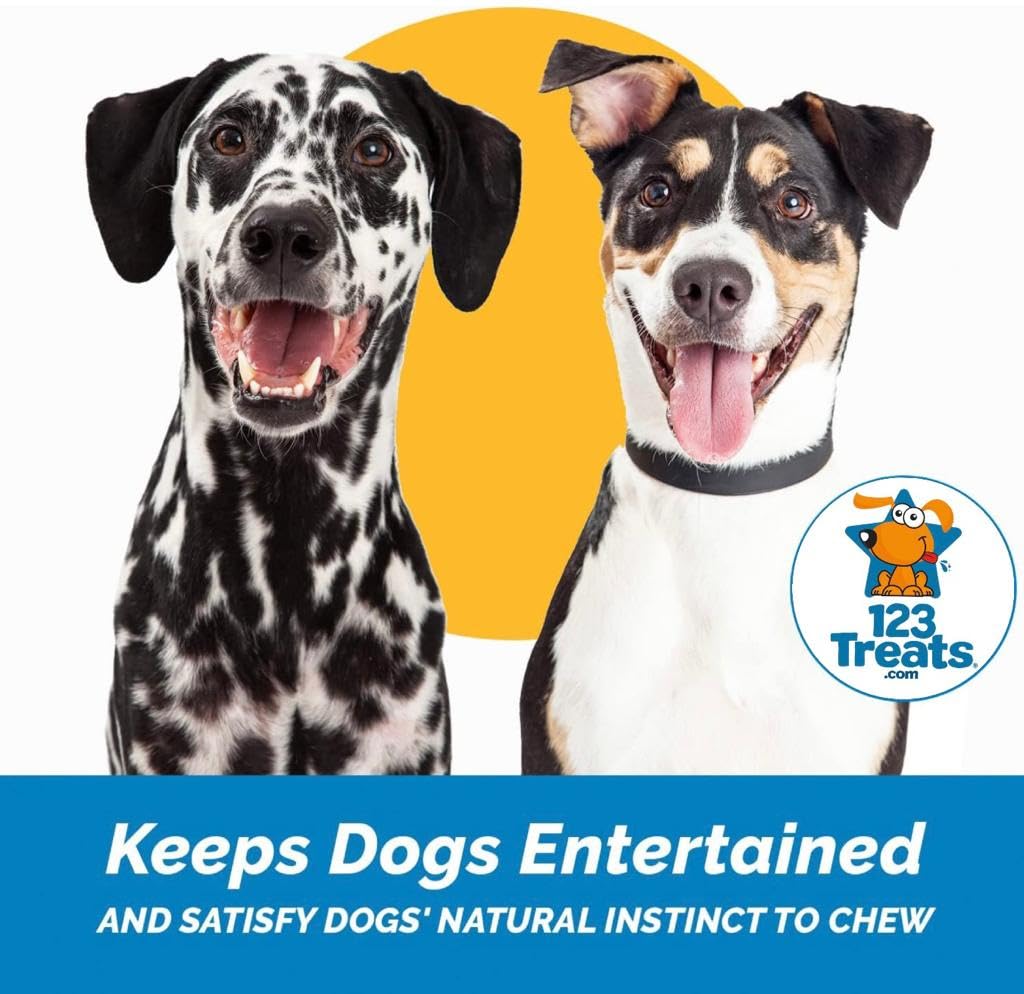 123 Treats goat horns being chewed: durable chew for enthusiastic chewers and mental engagement.
